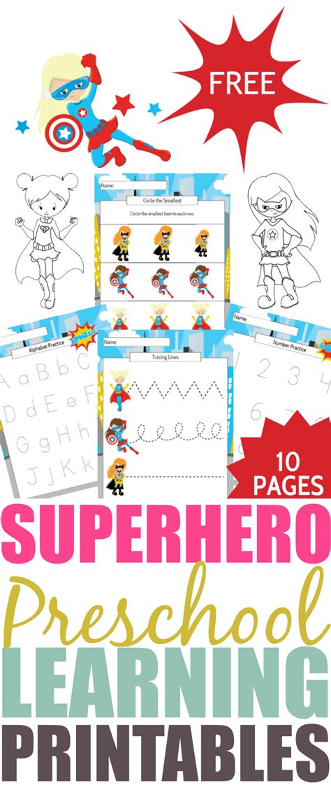 girl superhero preschool learning printable package