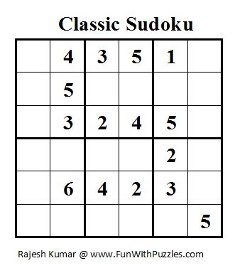 classic sudoku mini sudoku series  sudoku brain teasers