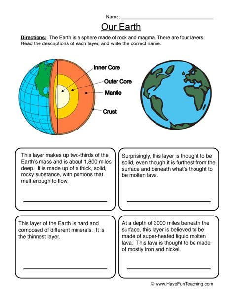 printable layers   earth worksheets