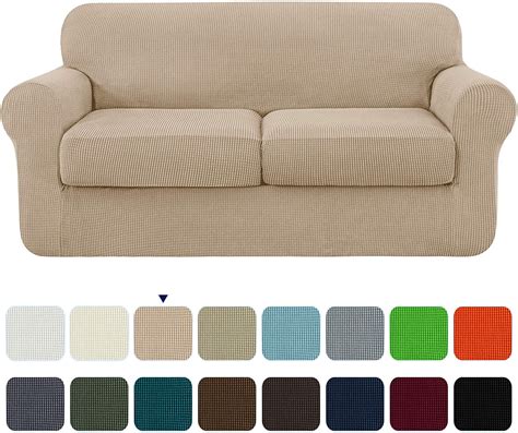 subrtex  piece high spandex textured grid sofa slipcoverseparate cushion covercamel loveseat