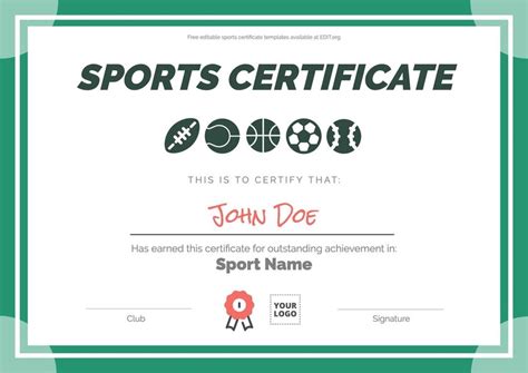 sport certificate templates