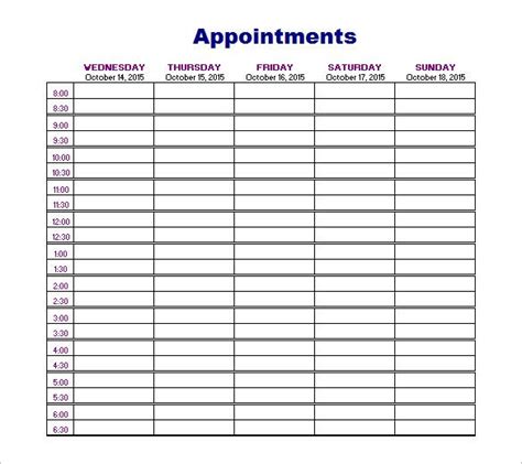 printable appointment sheets