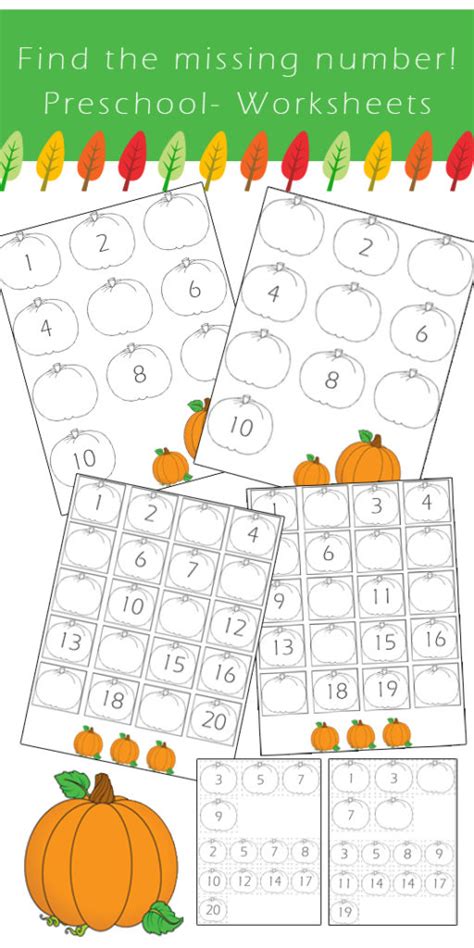 preschool number worksheets find  missing number fall edition