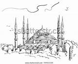 Sultanahmet Istanbul Mosque Sketch Vector Blue Seagulls Drawn Flying Sky December Illustration Hand sketch template