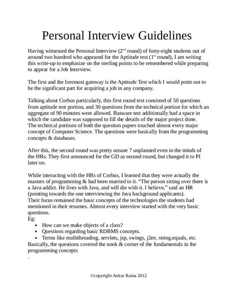 personal interview guidelines