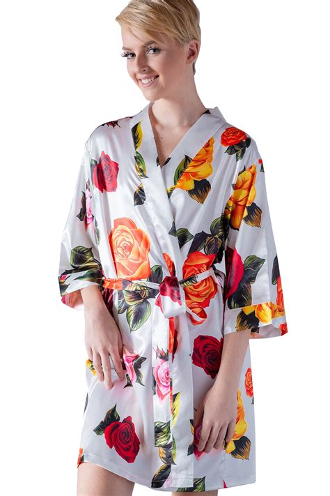 pretty robes womens floral satin silky robe kimono  bride
