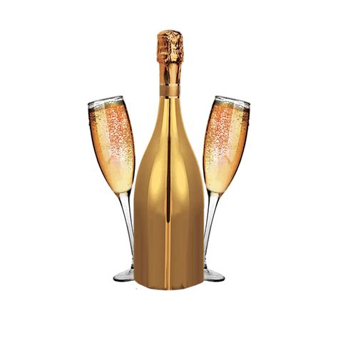 Champagne Wine Bottle Alcoholic Drink Gold Glass Bottle Png Download