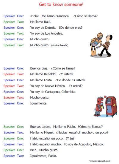 printable spanish beginning conversations introductions worksheets