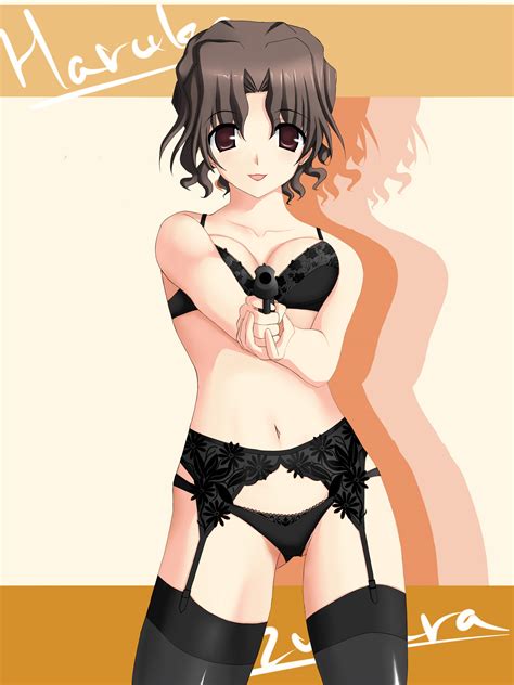 breasts blush solo highres thighhighs 1girl panties brown