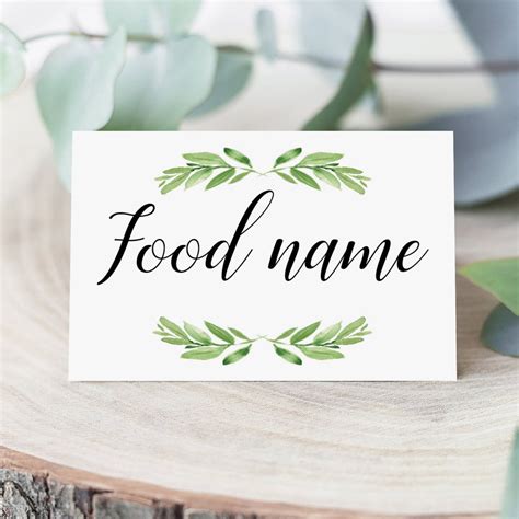 greenery food labels printable diy food cards instant