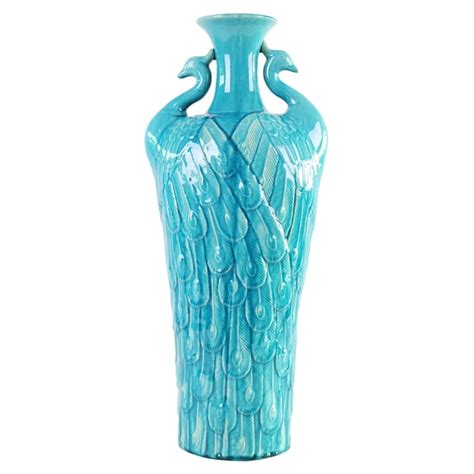 Turquoise Blue Peacock Tall Vase Overstock 9988040
