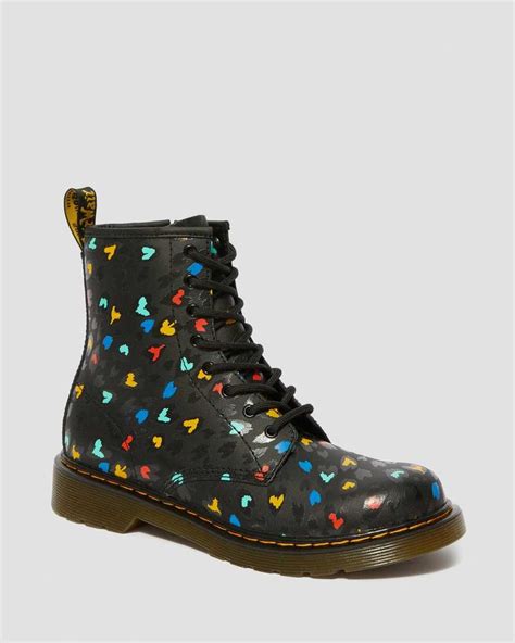youth  leather heart printed lace  boots dr martens