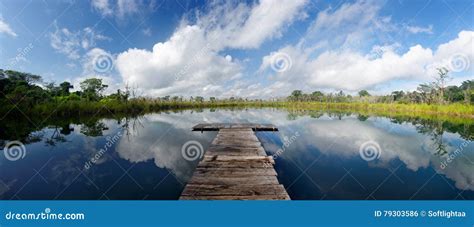 sceneric panoramic view   lake   wooden pier stock photo image  outdoor guatemala