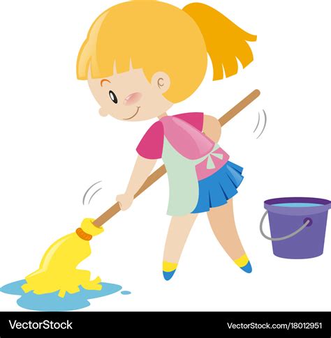 Girl Mopping The Wet Floor Royalty Free Vector Image