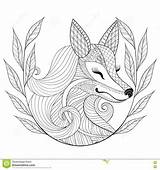 Fox Face Zentangle Doodle Monochrome Drawn Wild Hand Style Coloring Pages Illustration Vector Preview sketch template