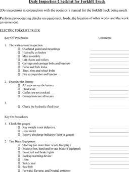 view printable  weekly forklift inspection checklist template
