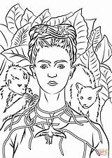 Frida Kahlo Coloring Pages Printable Portrait Self Necklace Thorns Para Obras Drawing Pinturas Colorir Info Book Supercoloring Painting Colorear Print sketch template