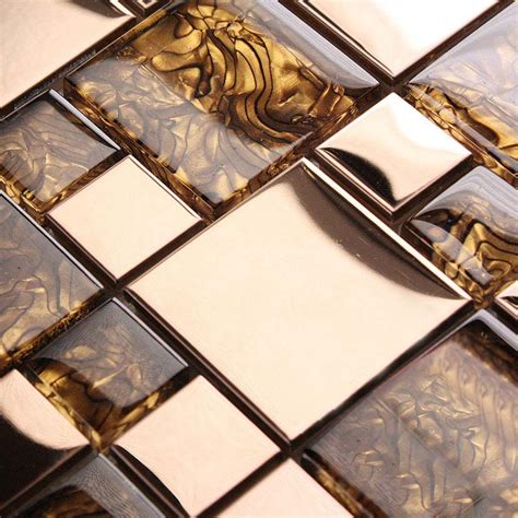 gold stainless steel wall tile  porcelain base metal glass mosaics