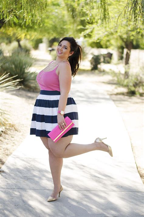 Plus Size Hot Pink Color Challenge Ootd Striped And Pink And Gold Curvy