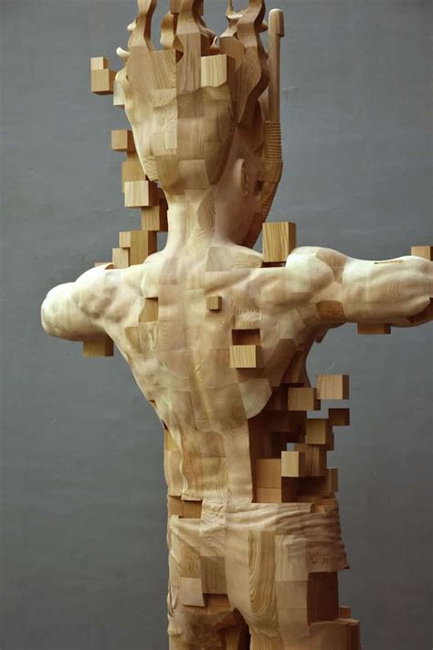 wood sculptor hsu tung hans newest pixelated wood sculpture