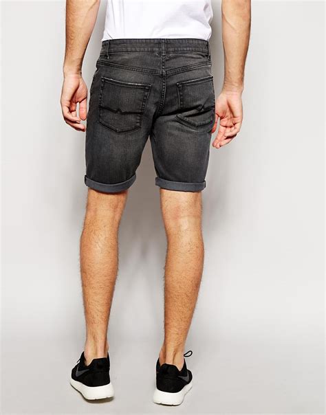 asos denim shorts in skinny fit in gray for men grey lyst