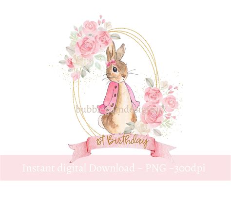 flopsy bunny png sublimation design st birthday  etsy uk   pink watercolor