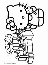 Christmas Kitty Hello Coloring Gifts Pages Colouring Print sketch template