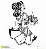 Waitress Retro Beer Order Brings Vector Restaurant Woman Illustration Stock Cafe Clipart Drawing Clip Drawings Line Music Shutterstock Search sketch template