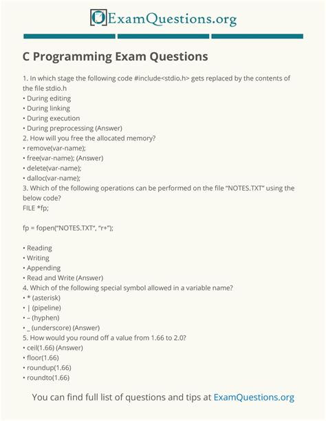 programming exam questions listpdf docdroid