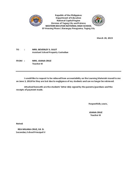 relief  accountability sample letter  studentdocx students