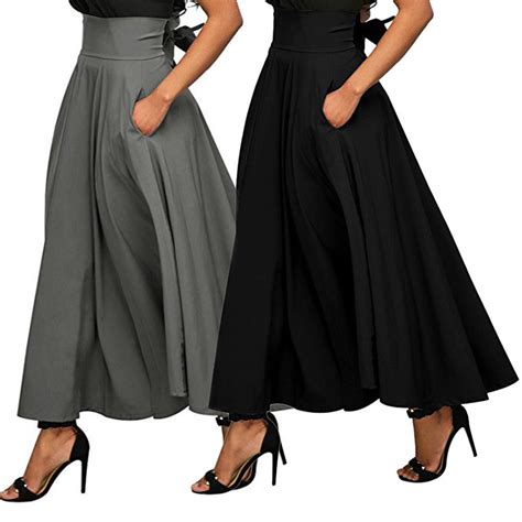 Women Long Gypsy High Waist Maxi Skirt Stretch Full Length Skirts