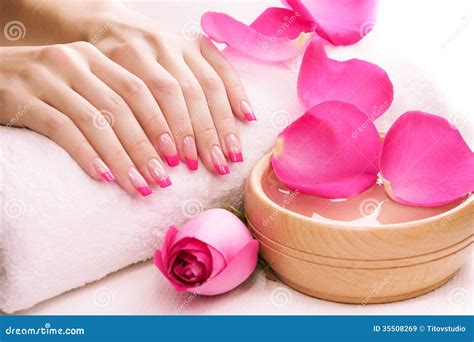 manicure  fragrant rose petals  towel spa royalty  stock