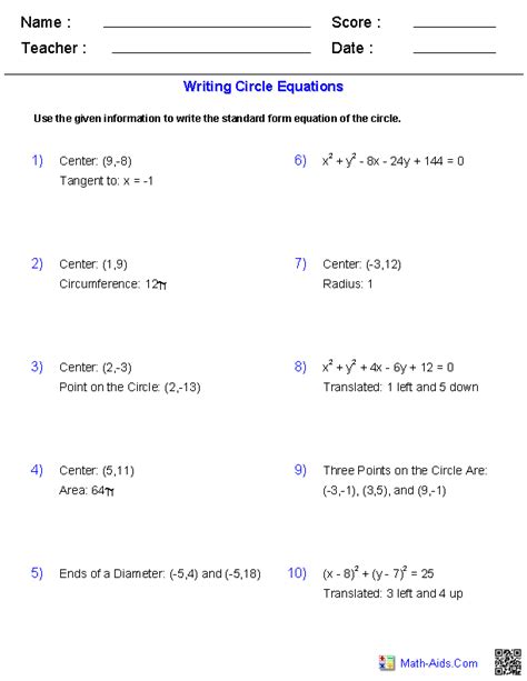 algebra  worksheets conic sections worksheets algebra worksheets