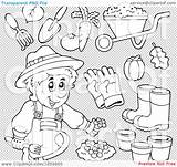 Clip Outlines Gardening Collage Coloring Illustration Items Digital Royalty Vector Visekart sketch template