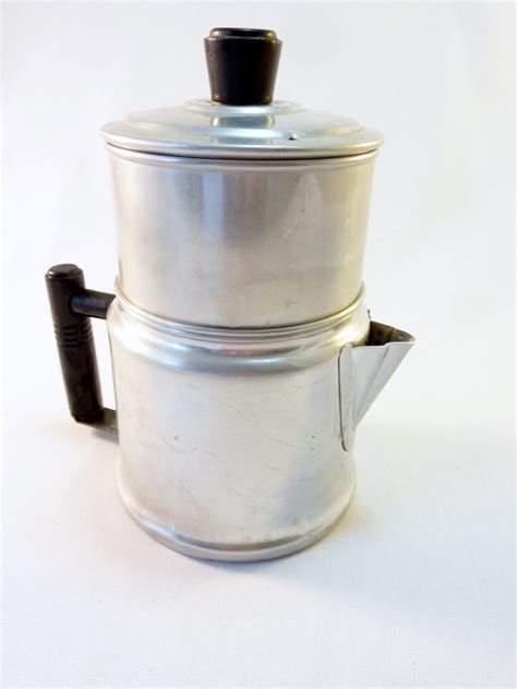 vintage small  cup aluminum drip coffee pot camping outdoors