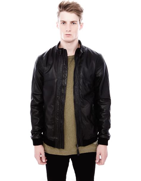 pullandbear leather jacket in black for men lyst