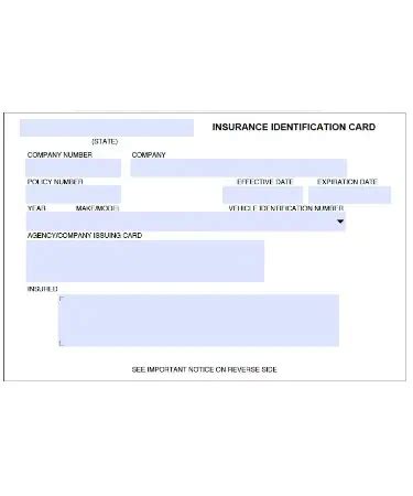 auto insurance card template    printable