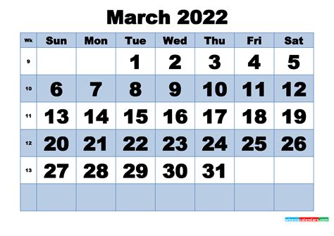 printable march  calendar  week numbers