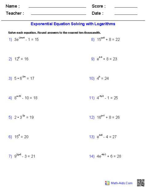 practice worksheet solving exponential equations answer key