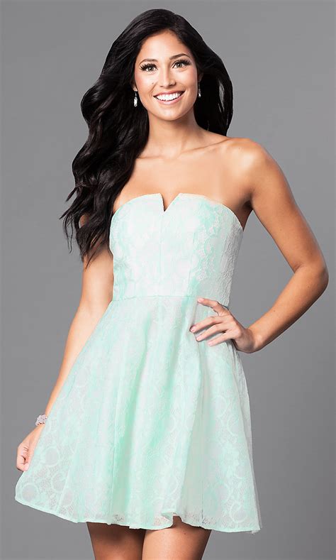 cheap strapless short lace party dress promgirl