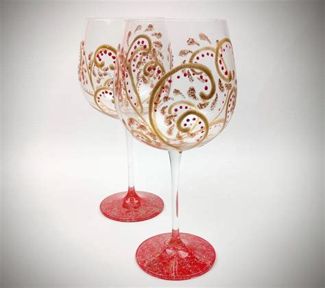 2 Red And Gold Fancy Elegant Hand Painted Wine Glasses Set Etsy