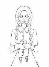 Addams Morticia Burton Wednsday Lineart Coloriages Forbidden sketch template