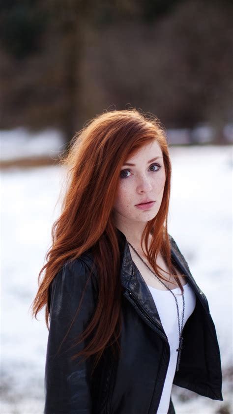 2160x3840 Redhead Women Leather Jacket In Winter Outdoors Sony Xperia X