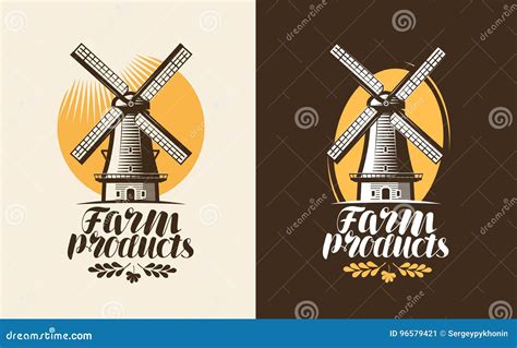 landbouwproducten embleem  etiket molen windmolenpictogram het van letters voorzien