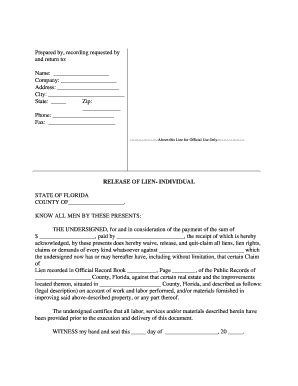 florida release  lien form fill  printable fillable blank