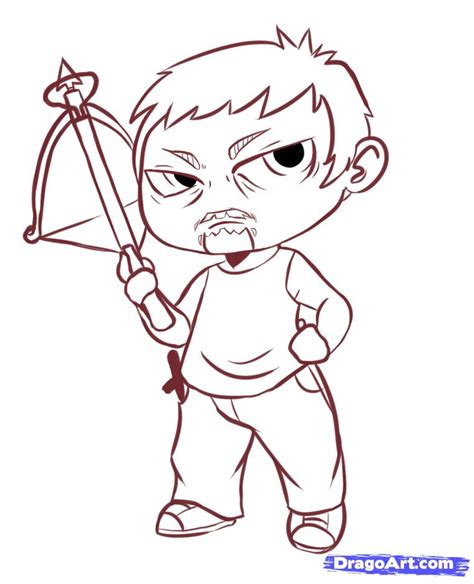 How To Draw Chibi Daryl Dixon The Walking Dead Step By