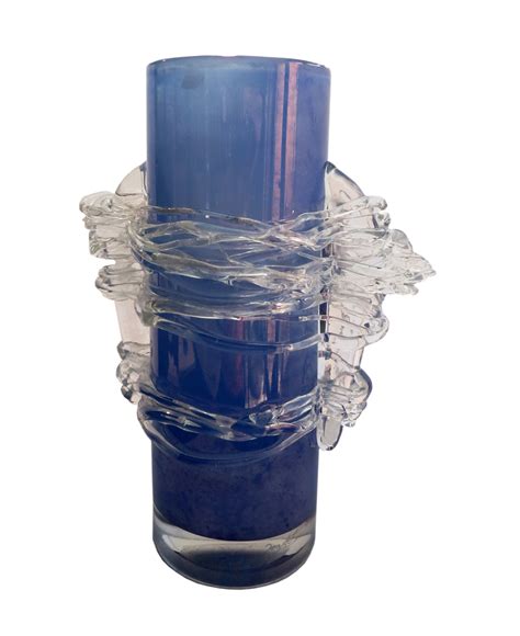 Contemporary Art Glass Blue Vase Signed Jon Art Modernism