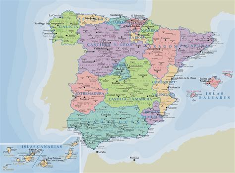 detailed administrative map  spain  major cities vidianicom maps   countries