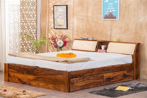 buy solid wood slant storage bed   india