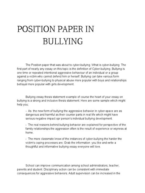 position paper sample  cyber bullying cyberbullying synthesis